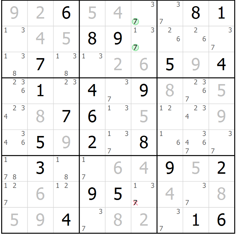 Position des candidats pour la solution de la Gr 26 page 29 du magazine de sudoku Virtuose n° 130