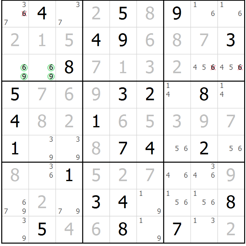 Position des candidats pour la solution de la Gr 27 page 30 du magazine de sudoku Virtuose n° 130
