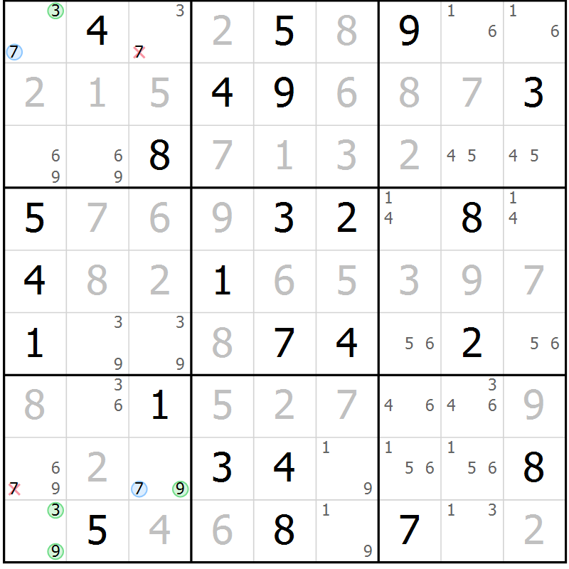Position des candidats pour la solution de la Gr 27 page 30 du magazine de sudoku Virtuose n° 130