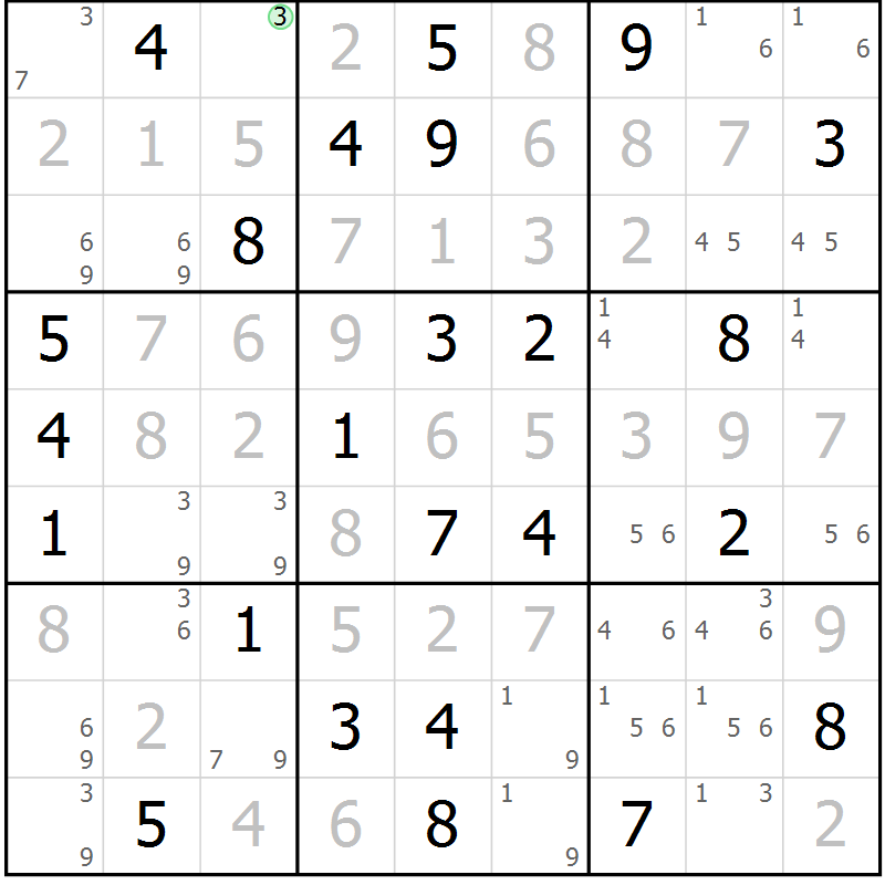Position des candidats pour la solution de la Gr 27 page 30 du magazine de sudoku Virtuose n° 130
