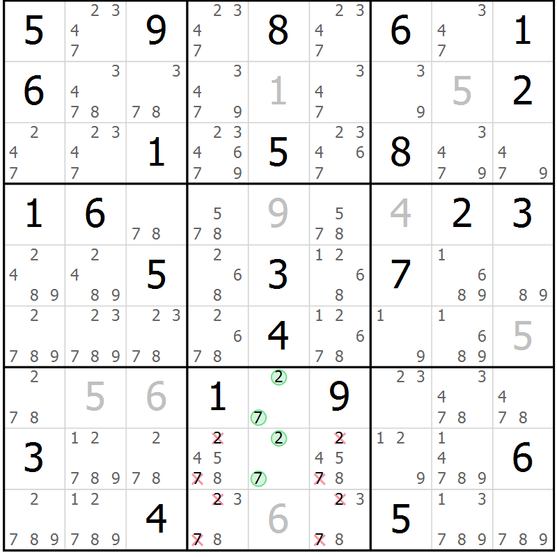 Position des candidats pour la solution de la Gr 28 page 31 du magazine de sudoku Virtuose n° 130