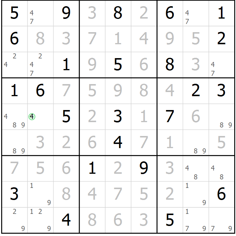Position des candidats pour la solution de la Gr 28 page 31 du magazine de sudoku Virtuose n° 130