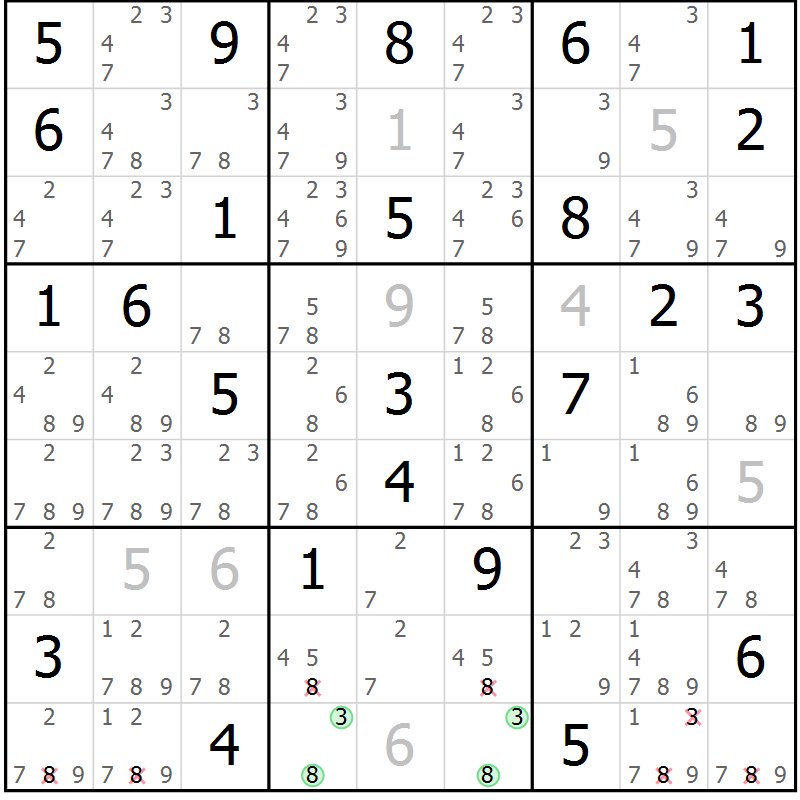 Position des candidats pour la solution de la Gr 28 page 31 du magazine de sudoku Virtuose n° 130