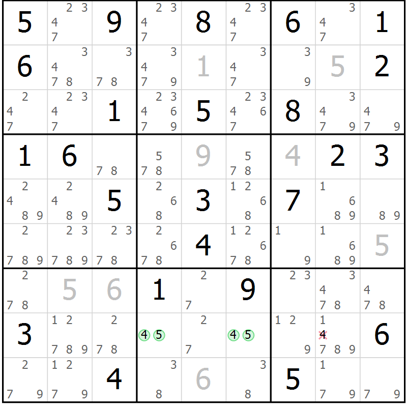 Position des candidats pour la solution de la Gr 28 page 31 du magazine de sudoku Virtuose n° 130