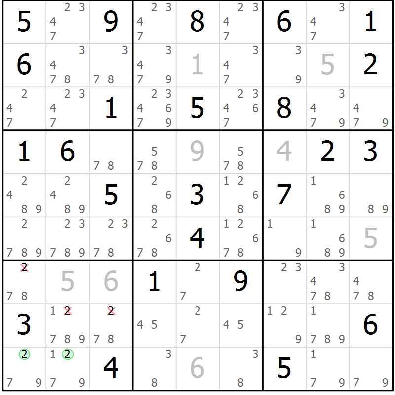 Position des candidats pour la solution de la Gr 28 page 31 du magazine de sudoku Virtuose n° 130