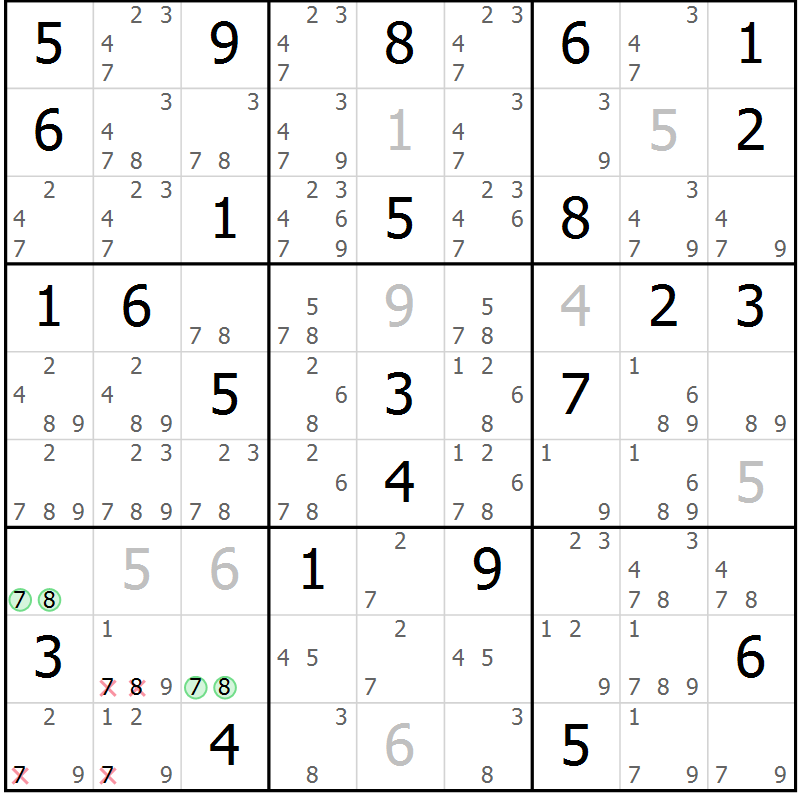 Position des candidats pour la solution de la Gr 28 page 31 du magazine de sudoku Virtuose n° 130