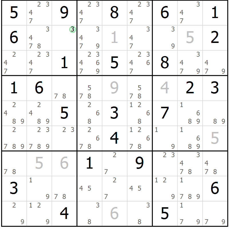 Position des candidats pour la solution de la Gr 28 page 31 du magazine de sudoku Virtuose n° 130