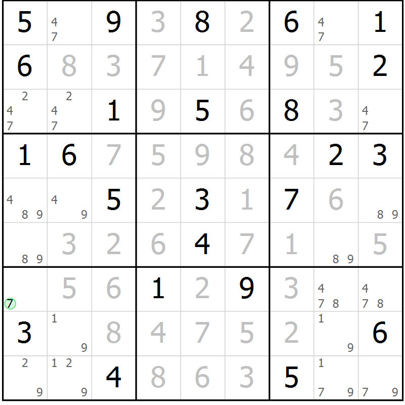 Position des candidats pour la solution de la Gr 28 page 31 du magazine de sudoku Virtuose n° 130