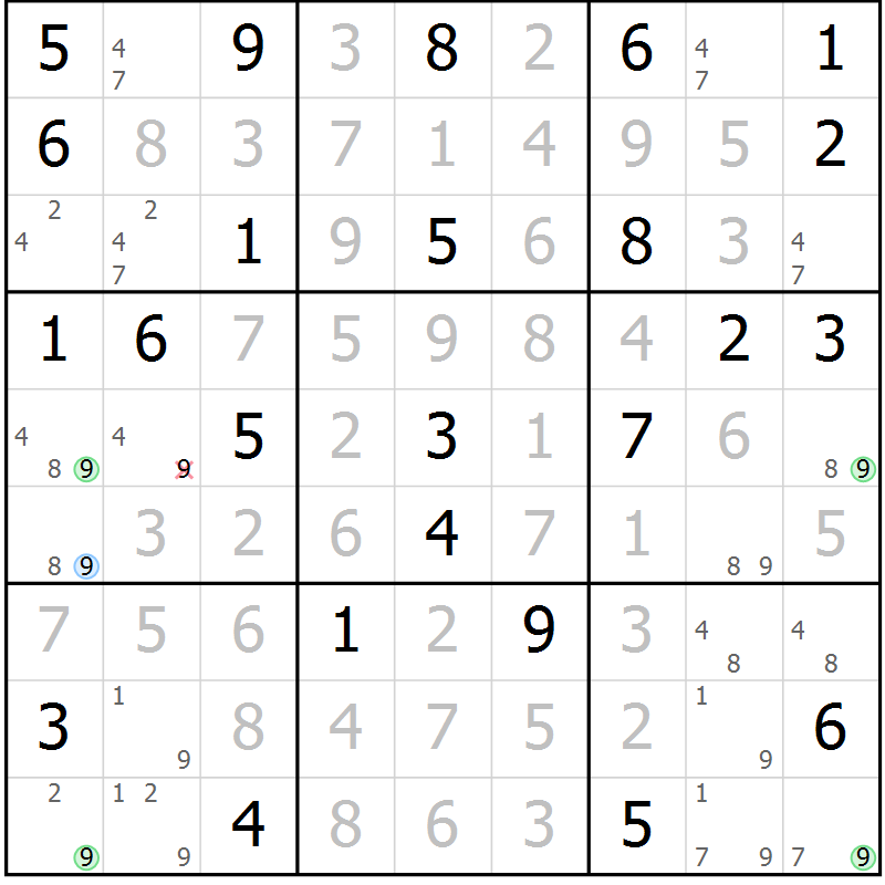 Position des candidats pour la solution de la Gr 28 page 31 du magazine de sudoku Virtuose n° 130