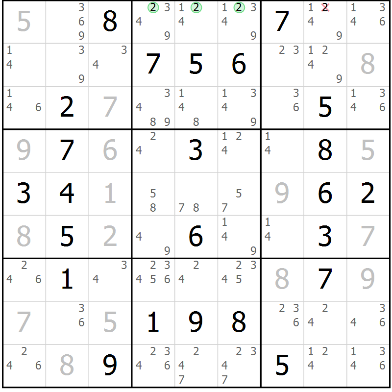 Position des candidats pour la solution de la Gr 29 page 32 du magazine de sudoku Virtuose n° 130