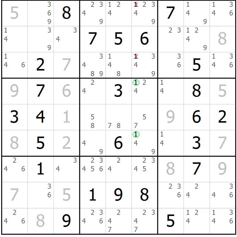 Position des candidats pour la solution de la Gr 29 page 32 du magazine de sudoku Virtuose n° 130