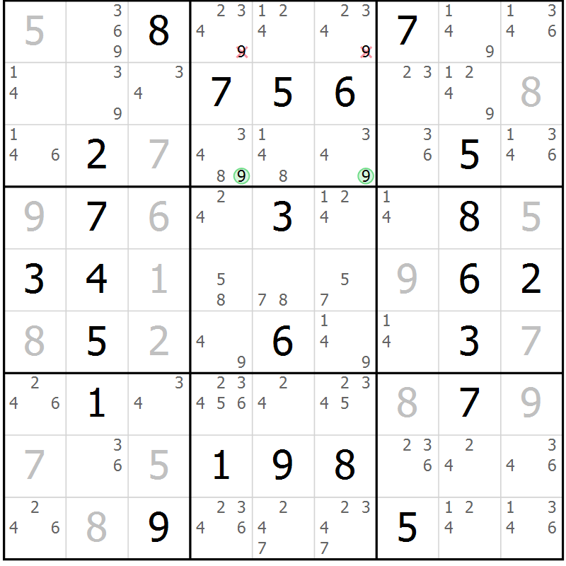 Position des candidats pour la solution de la Gr 29 page 32 du magazine de sudoku Virtuose n° 130