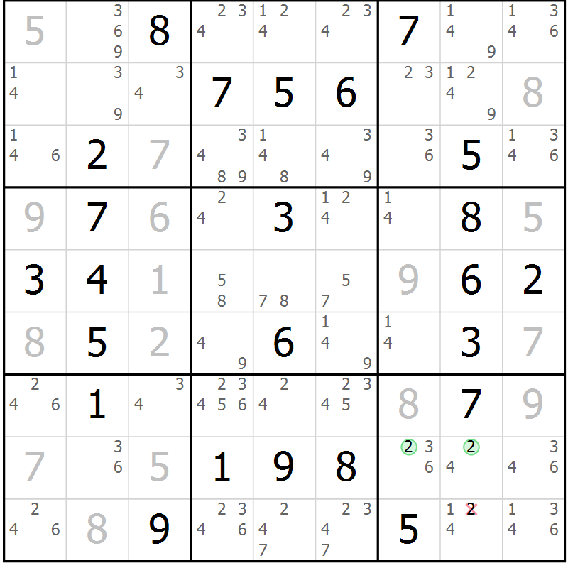 Position des candidats pour la solution de la Gr 29 page 32 du magazine de sudoku Virtuose n° 130