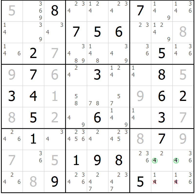 Position des candidats pour la solution de la Gr 29 page 32 du magazine de sudoku Virtuose n° 130