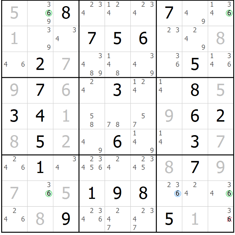 Position des candidats pour la solution de la Gr 29 page 32 du magazine de sudoku Virtuose n° 130
