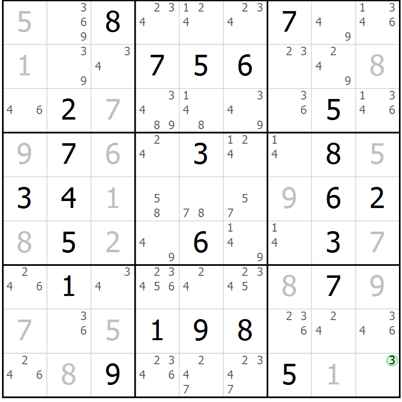 Position des candidats pour la solution de la Gr 29 page 32 du magazine de sudoku Virtuose n° 130