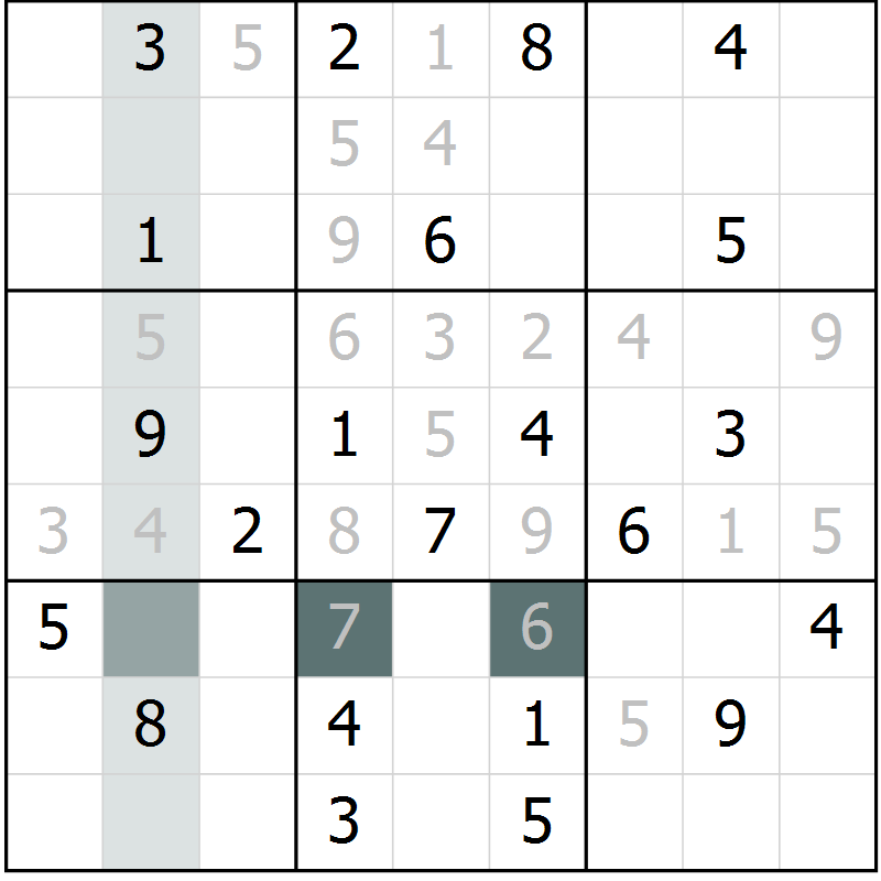 Position des candidats pour la solution de la Gr 3 page 6 du magazine de sudoku Virtuose n° 130