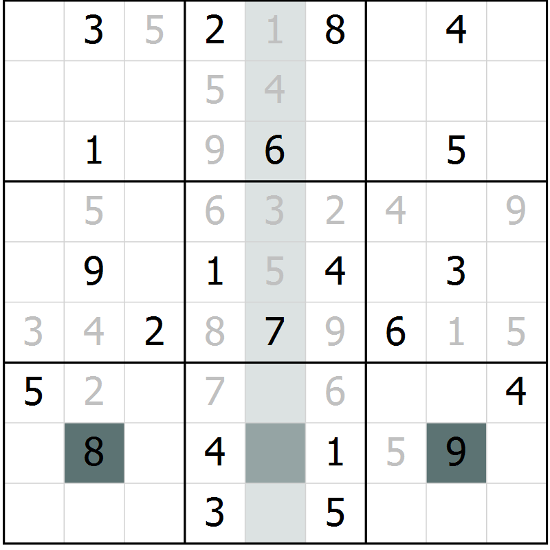 Position des candidats pour la solution de la Gr 3 page 6 du magazine de sudoku Virtuose n° 130