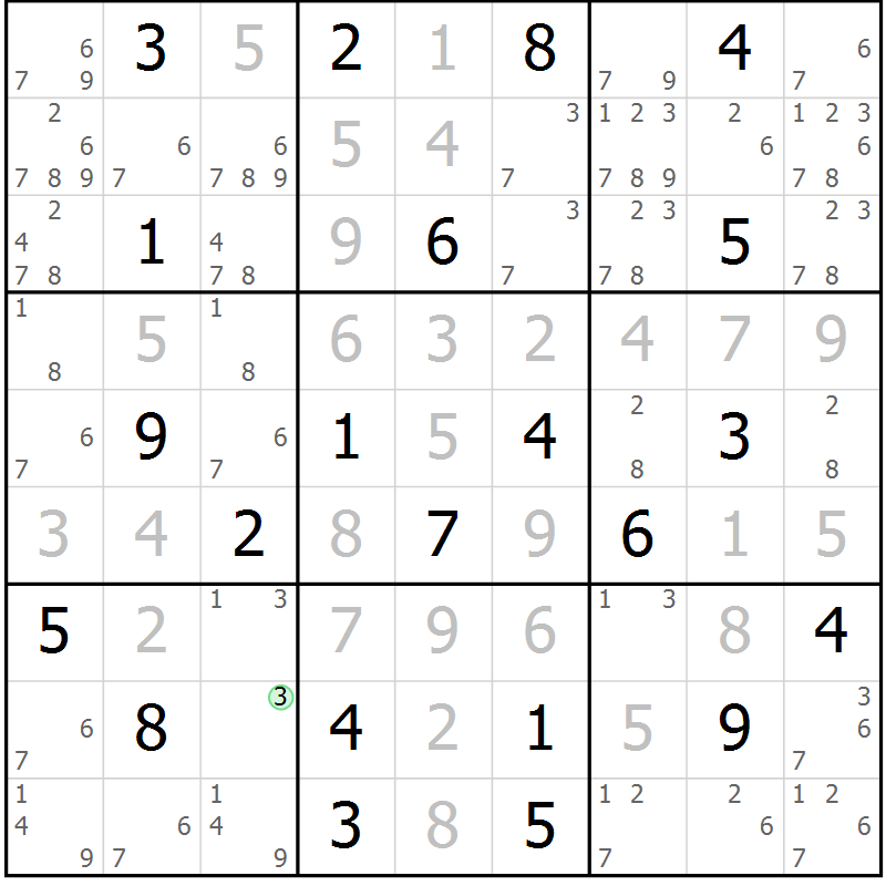 Position des candidats pour la solution de la Gr 3 page 6 du magazine de sudoku Virtuose n° 130