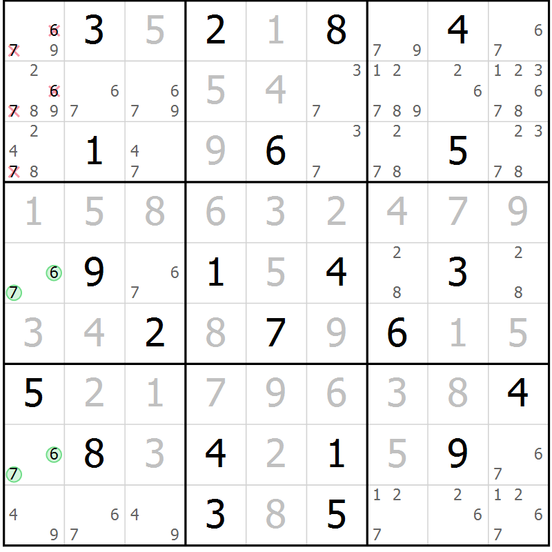 Position des candidats pour la solution de la Gr 3 page 6 du magazine de sudoku Virtuose n° 130