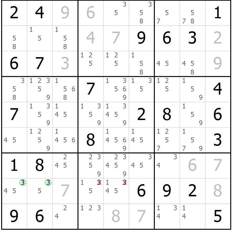 Position des candidats pour la solution de la Gr 30 page 33 du magazine de sudoku Virtuose n° 130