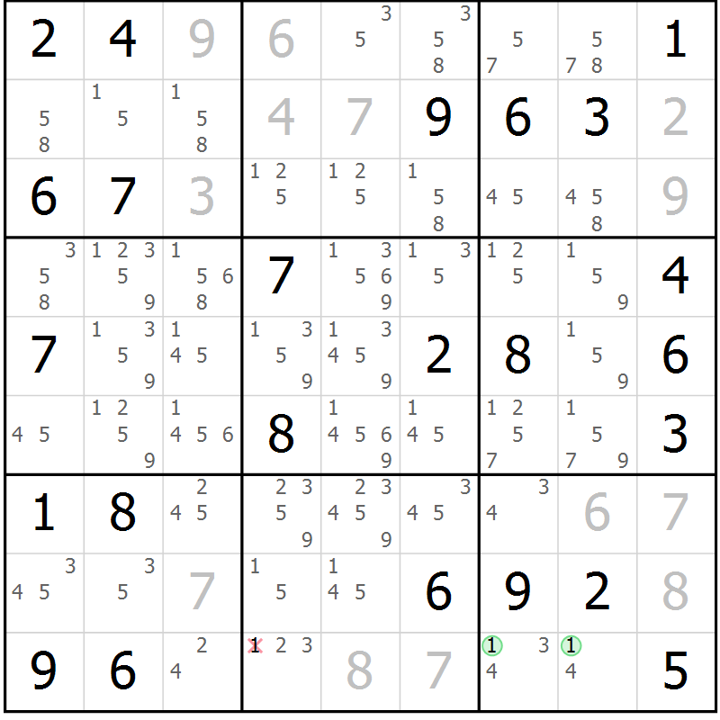 Position des candidats pour la solution de la Gr 30 page 33 du magazine de sudoku Virtuose n° 130