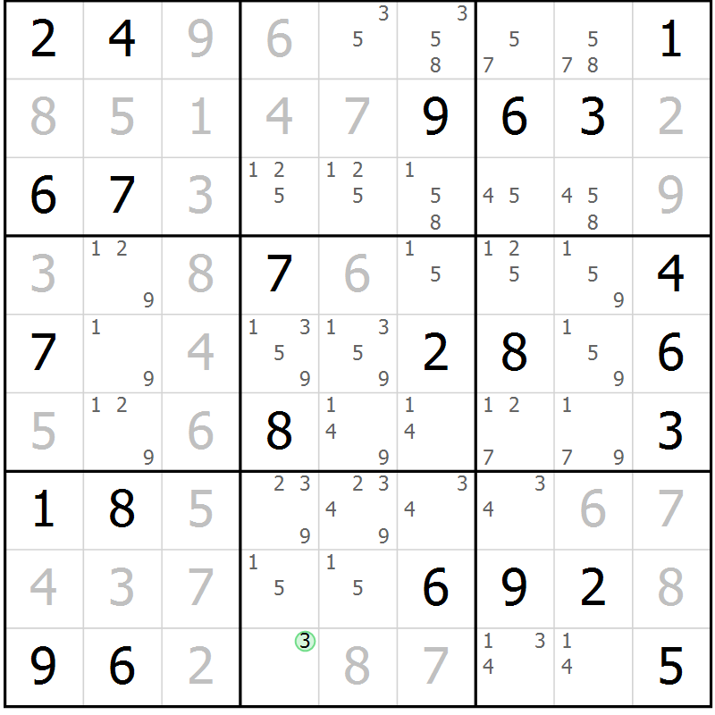 Position des candidats pour la solution de la Gr 30 page 33 du magazine de sudoku Virtuose n° 130