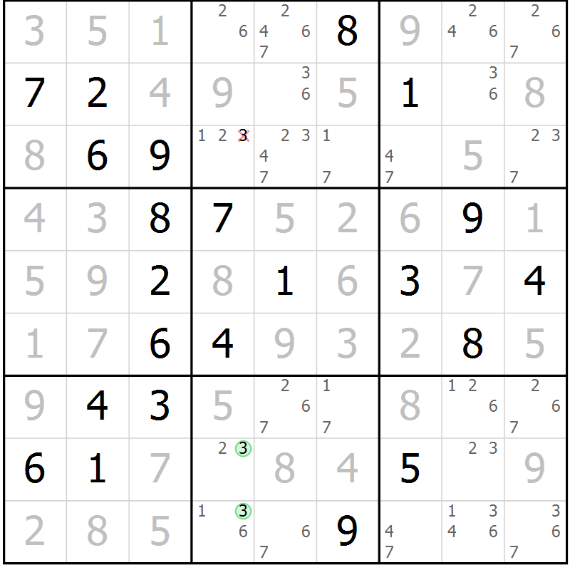 Position des candidats pour la solution de la Gr 31 page 34 du magazine de sudoku Virtuose n° 130