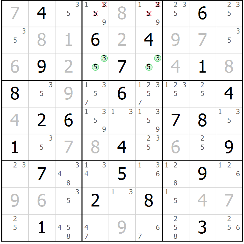 Position des candidats pour la solution de la Gr 32 page 35 du magazine de sudoku Virtuose n° 130
