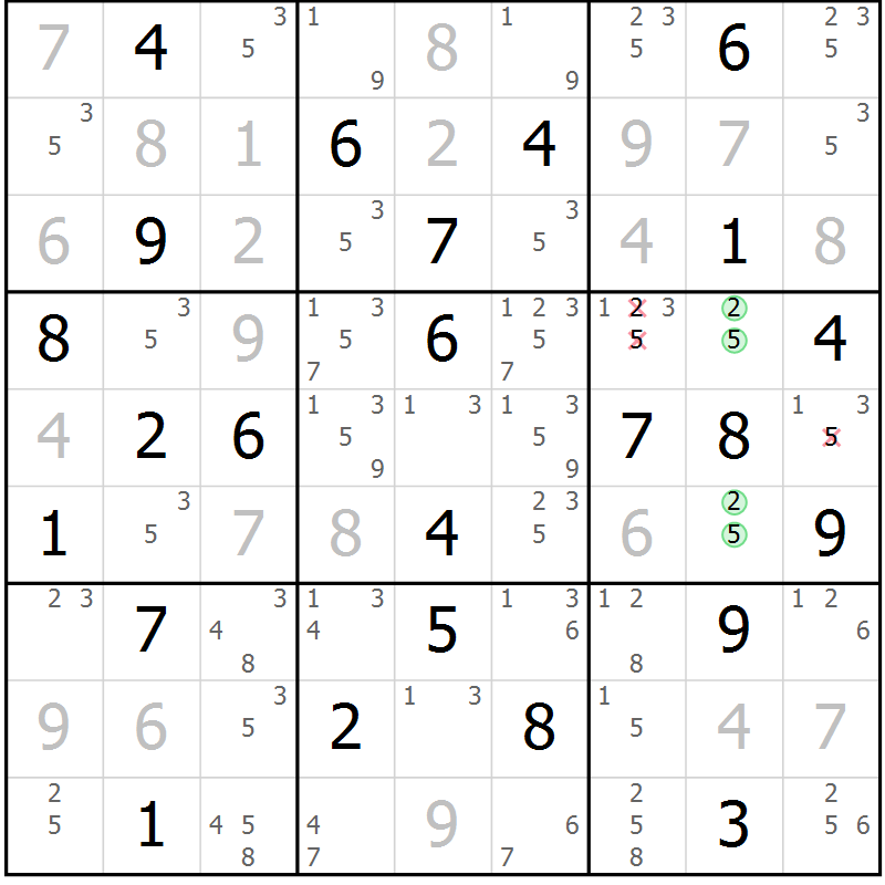Position des candidats pour la solution de la Gr 32 page 35 du magazine de sudoku Virtuose n° 130