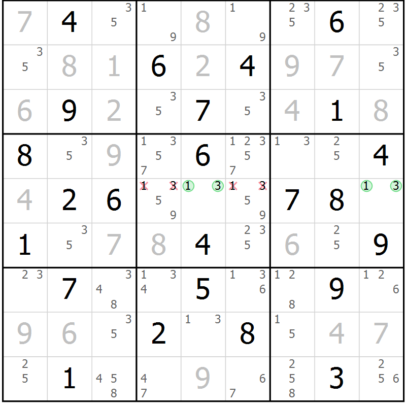 Position des candidats pour la solution de la Gr 32 page 35 du magazine de sudoku Virtuose n° 130