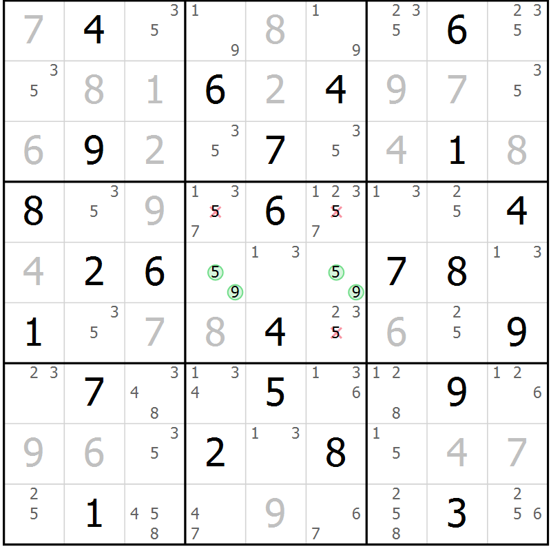 Position des candidats pour la solution de la Gr 32 page 35 du magazine de sudoku Virtuose n° 130