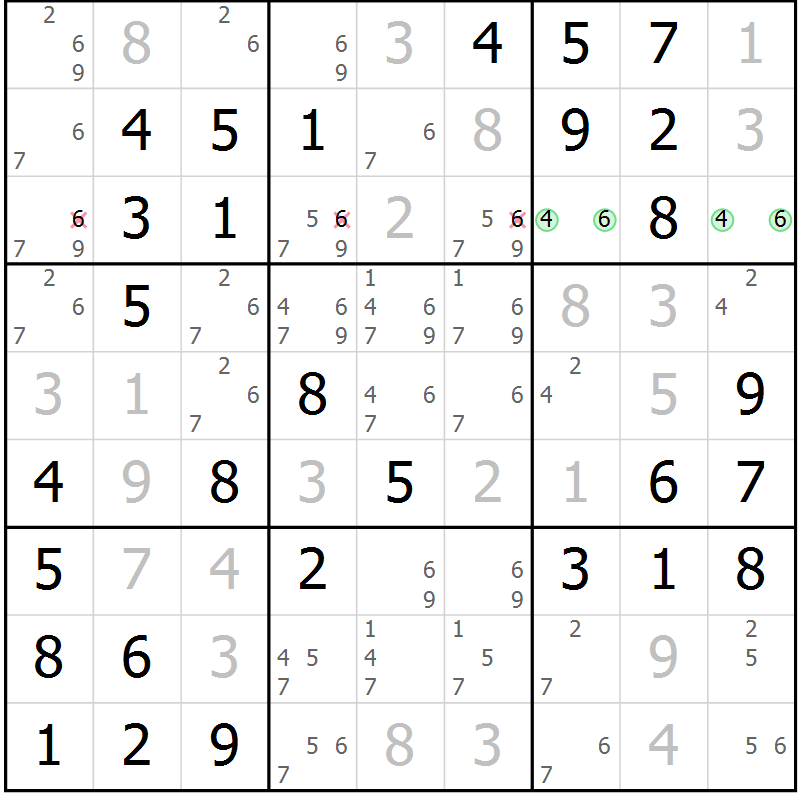 Position des candidats pour la solution de la Gr 33 page 36 du magazine de sudoku Virtuose n° 130