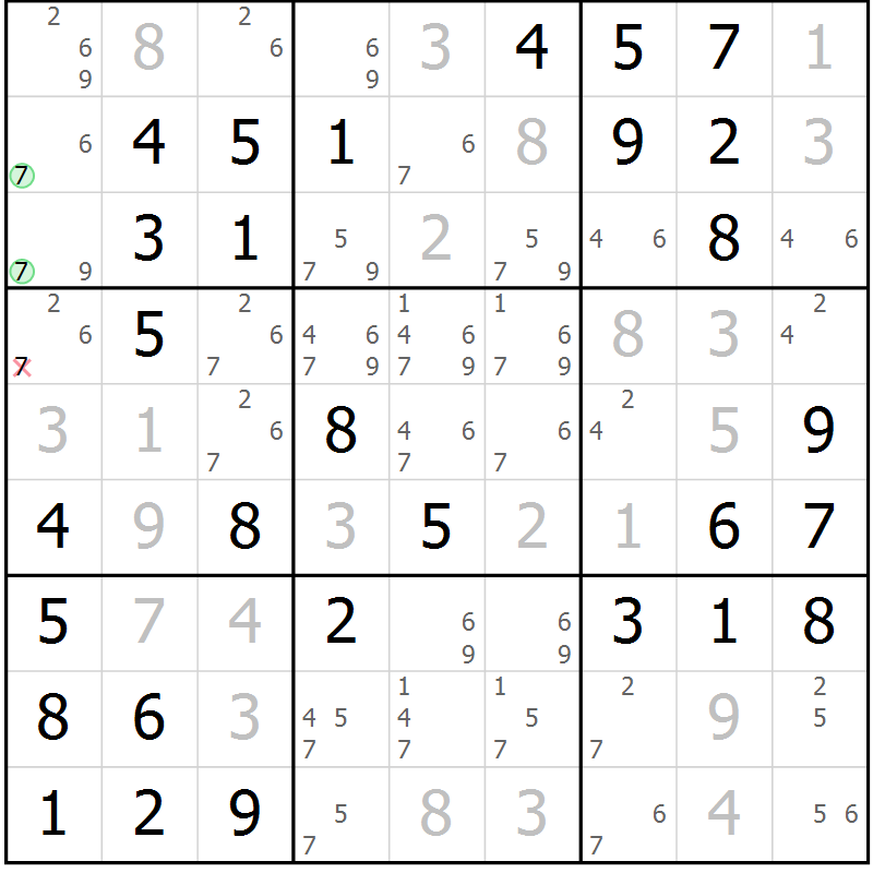 Position des candidats pour la solution de la Gr 33 page 36 du magazine de sudoku Virtuose n° 130