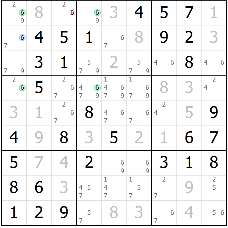 Position des candidats pour la solution de la Gr 33 page 36 du magazine de sudoku Virtuose n° 130