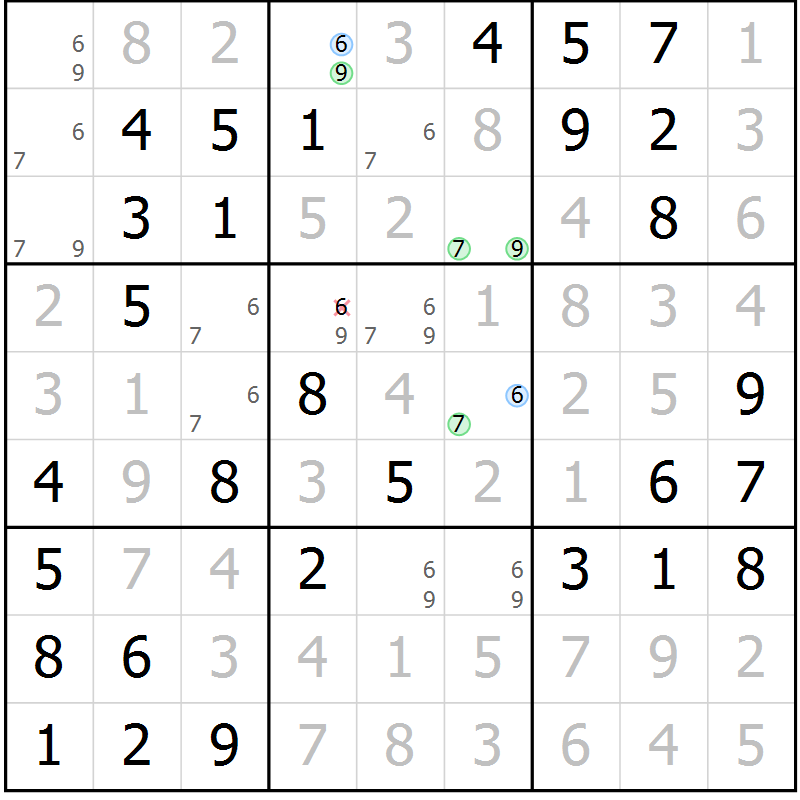 Position des candidats pour la solution de la Gr 33 page 36 du magazine de sudoku Virtuose n° 130