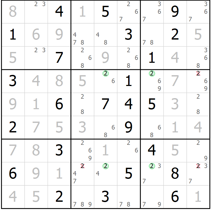 Position des candidats pour la solution de la Gr 35 page 38 du magazine de sudoku Virtuose n° 130