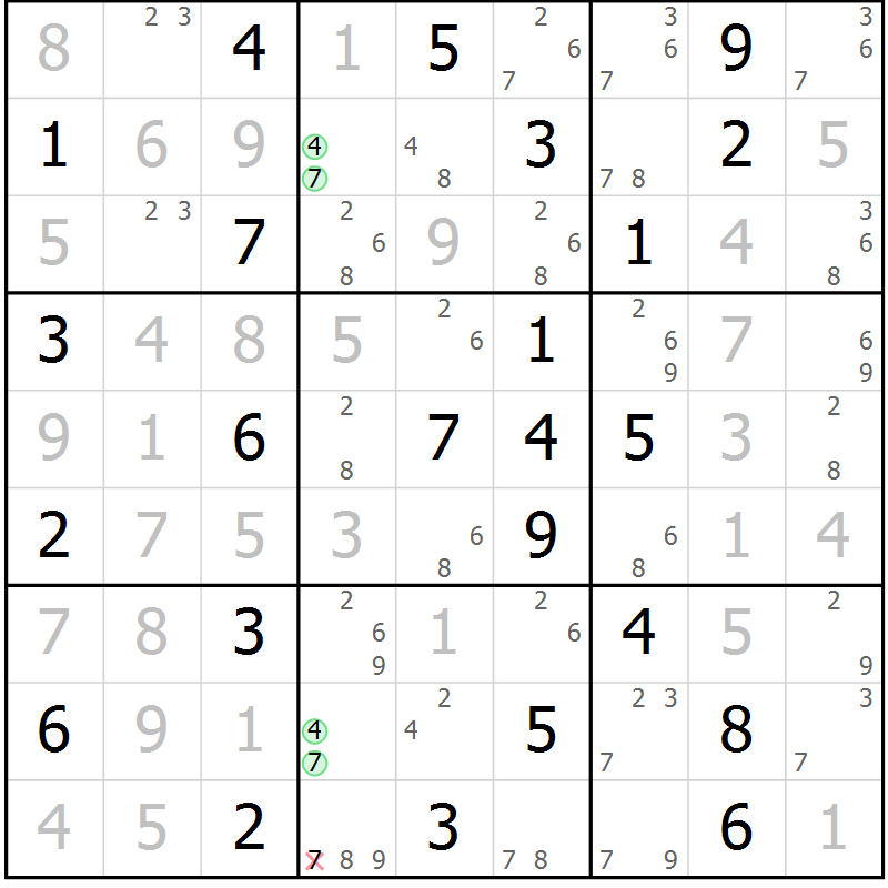 Position des candidats pour la solution de la Gr 35 page 38 du magazine de sudoku Virtuose n° 130