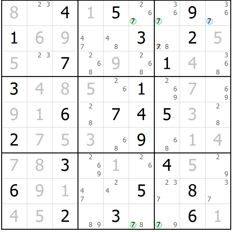 Position des candidats pour la solution de la Gr 35 page 38 du magazine de sudoku Virtuose n° 130
