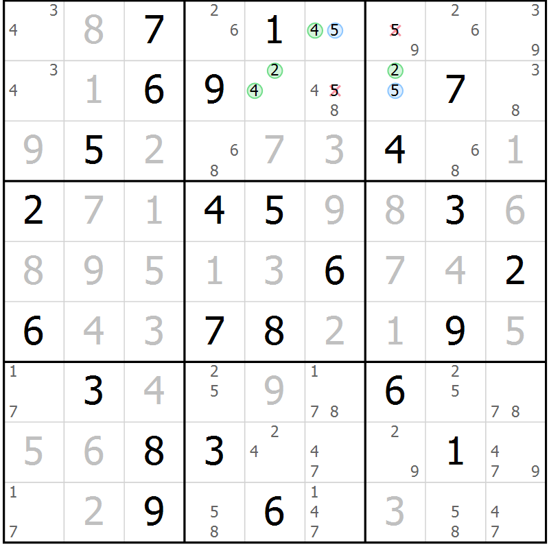 Position des candidats pour la solution de la Gr 36 page 39 du magazine de sudoku Virtuose n° 130