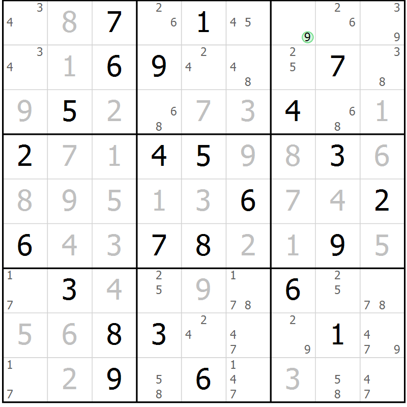 Position des candidats pour la solution de la Gr 36 page 39 du magazine de sudoku Virtuose n° 130