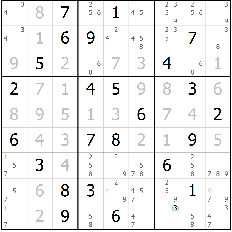 Position des candidats pour la solution de la Gr 36 page 39 du magazine de sudoku Virtuose n° 130