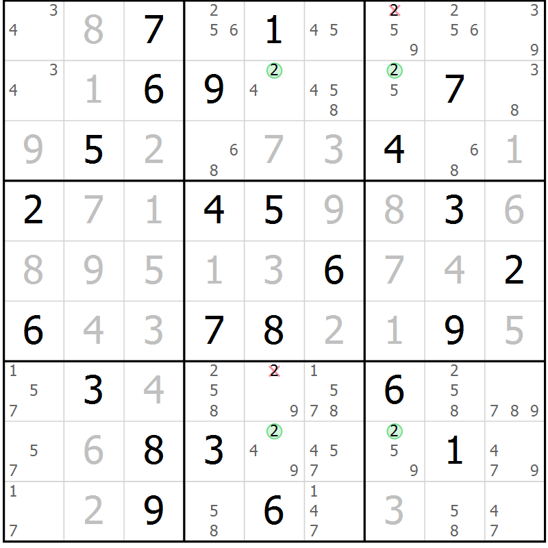 Position des candidats pour la solution de la Gr 36 page 39 du magazine de sudoku Virtuose n° 130