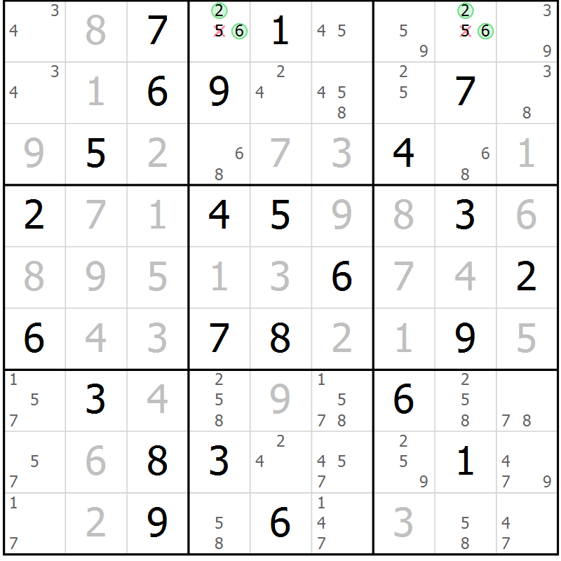 Position des candidats pour la solution de la Gr 36 page 39 du magazine de sudoku Virtuose n° 130
