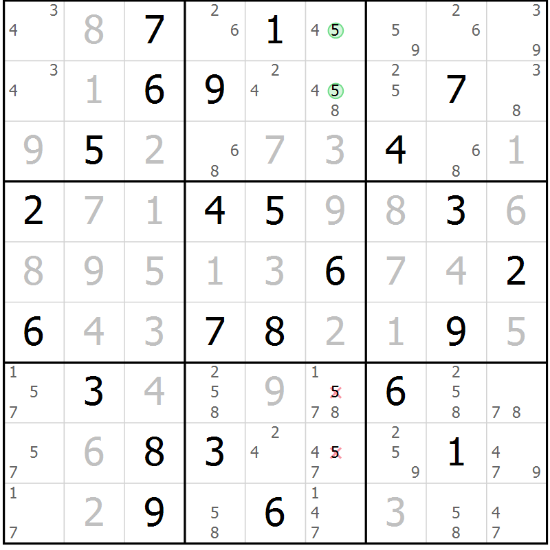 Position des candidats pour la solution de la Gr 36 page 39 du magazine de sudoku Virtuose n° 130