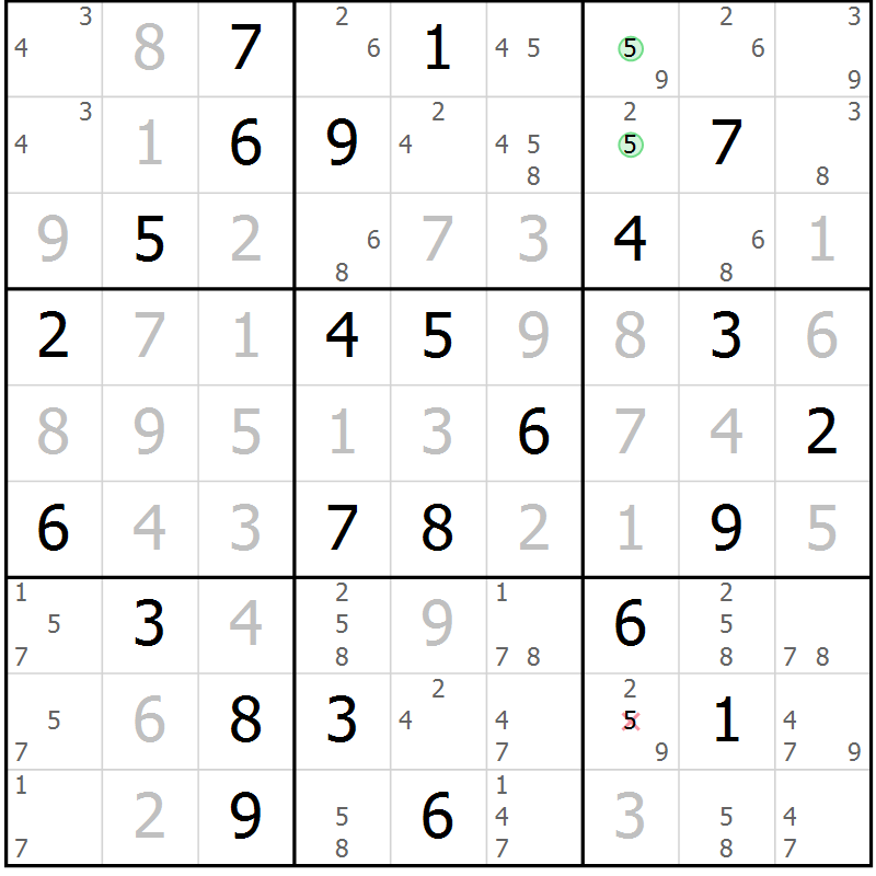 Position des candidats pour la solution de la Gr 36 page 39 du magazine de sudoku Virtuose n° 130