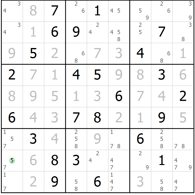 Position des candidats pour la solution de la Gr 36 page 39 du magazine de sudoku Virtuose n° 130