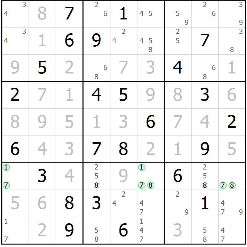 Position des candidats pour la solution de la Gr 36 page 39 du magazine de sudoku Virtuose n° 130