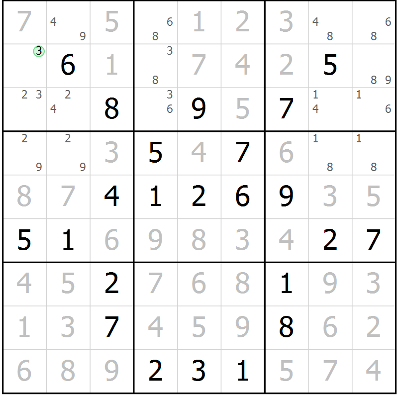 Position des candidats pour la solution de la Gr 37 page 40 du magazine de sudoku Virtuose n° 130