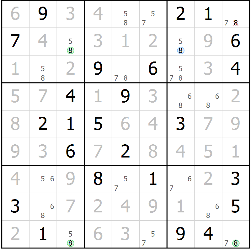 Position des candidats pour la solution de la Gr 38 page 41 du magazine de sudoku Virtuose n° 130